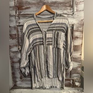 On The Road Charcoal and Ivory Striped Button Down Shirt